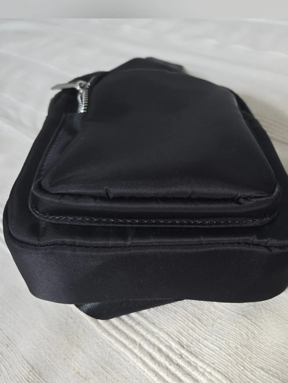 MALI + LILI Logan Black Nylon & Vegan Leather Sling Bag Crossbody Travel Street